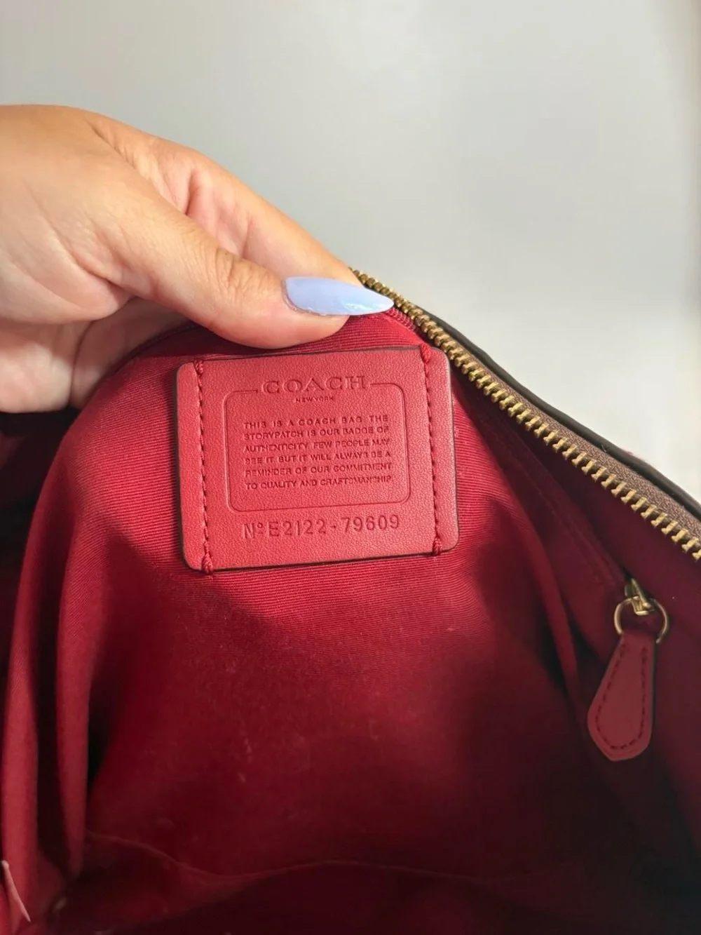 Coach Brown Signature Tote and Matching Wallet with Red Handles
